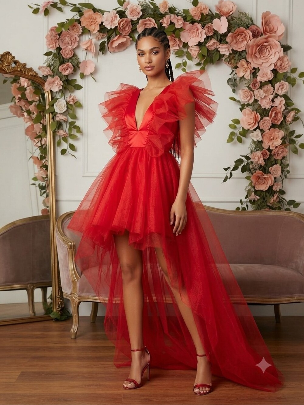 Hot And Delicious red ruffled high-low tulle dress NWT Sz M